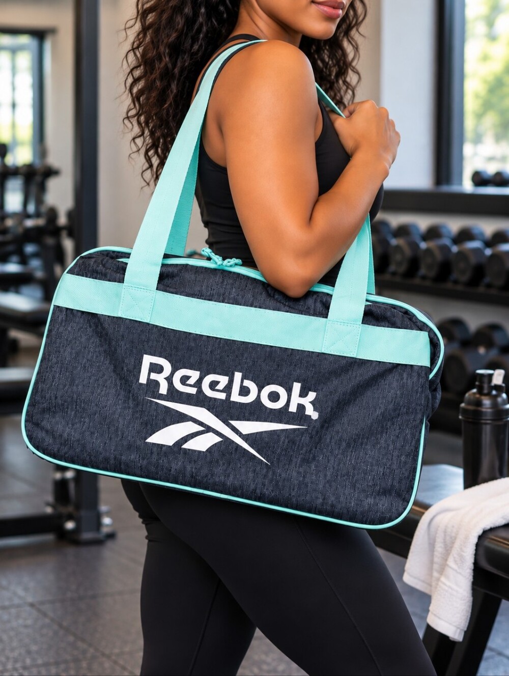 Reebok Warren Duffel Bag Gray Aqua Gym Travel Weekender NWT -F